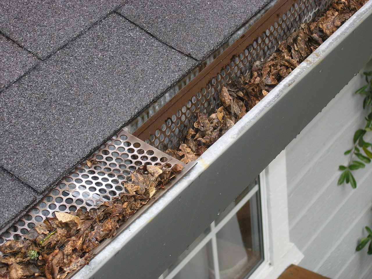 Gutter with gutter guard and leaves | Gutter Cleaning | Ladder Heroes